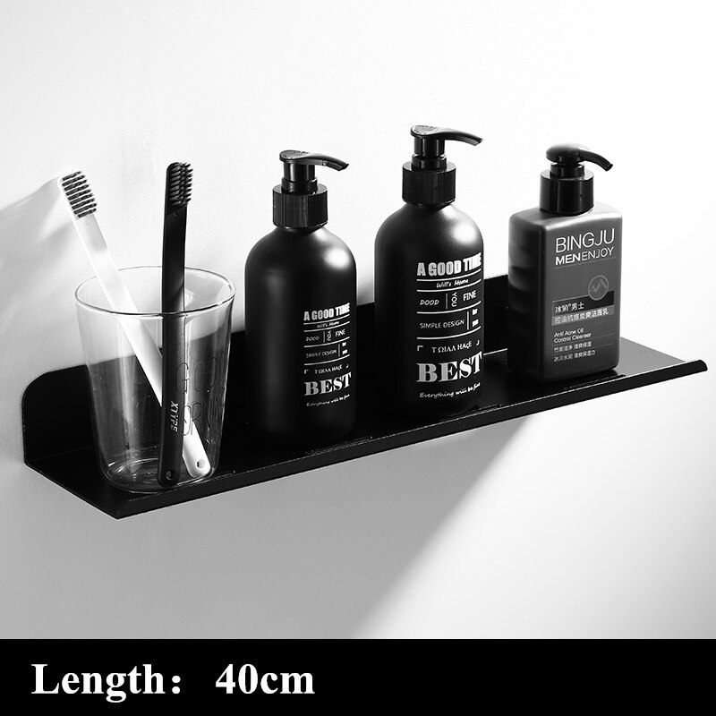 Black Shower Caddy Floating Bathroom Shelf Wall Mounted Bath Shelves Space Aluminum Bath Fixture Shampoo Accessories Storage: 40cm