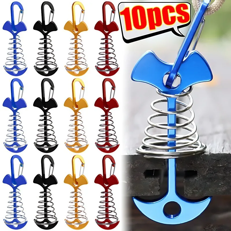 10/5PCS Lente Visgraat Dek Haringen Tent Stakes Luifel Anker Wind Touw Gesp met Karabijnhaak Dek Vaste nagels Camping Tent Haken