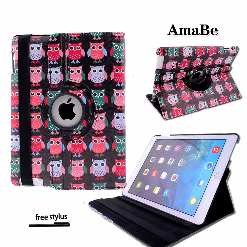 Carcasa Multicolor para Apple IPad 2/3/4 resistencia a la caída de 360 grados cuero abatible inteligente dormir Auto despierto cubierta: black owls birds