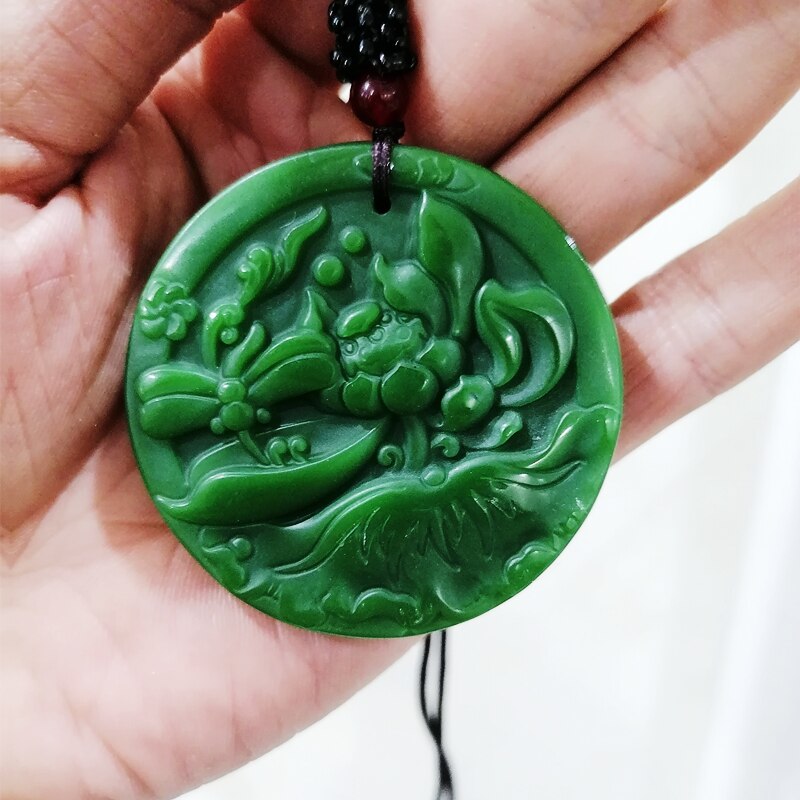 Colgante de Jade de loto tallado a mano para hombre y mujer, joyería de Boutique de , collar de libélula,