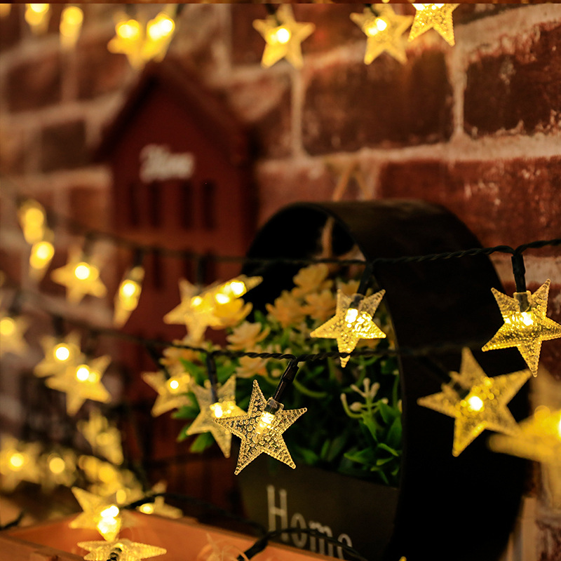 Guirnalda de luces solares con forma de estrella para exteriores, luces LED impermeables con energía Solar para Navidad, Patio, jardín, porche, decoración de boda