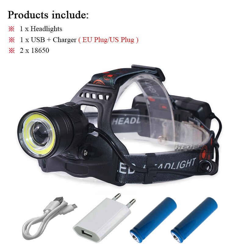 powerful Led head lamp xhp70 rechargeable led headlamp xhp 50 cob t6 head torch flashlight 18650 battery waterproof headlight: DHT434B1