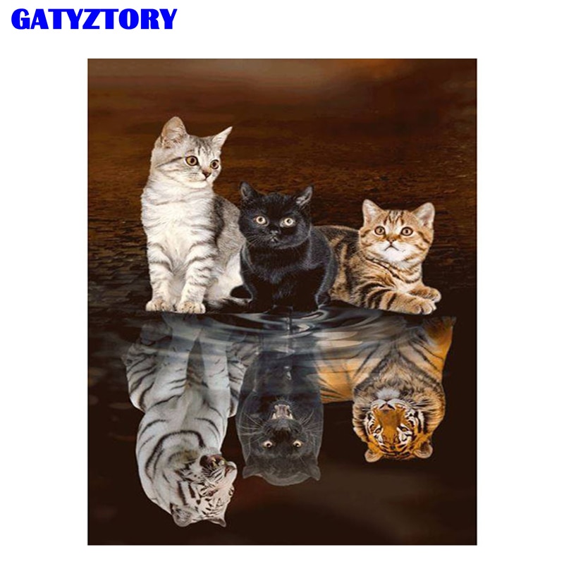 GATYZTORY Frame Colorful Cat Animals DIY Oil Painting By Number