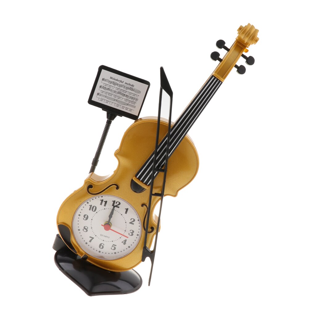 Bonito despertador de mesa especial con forma de violín, para amantes Amigos de la música: YELLOW