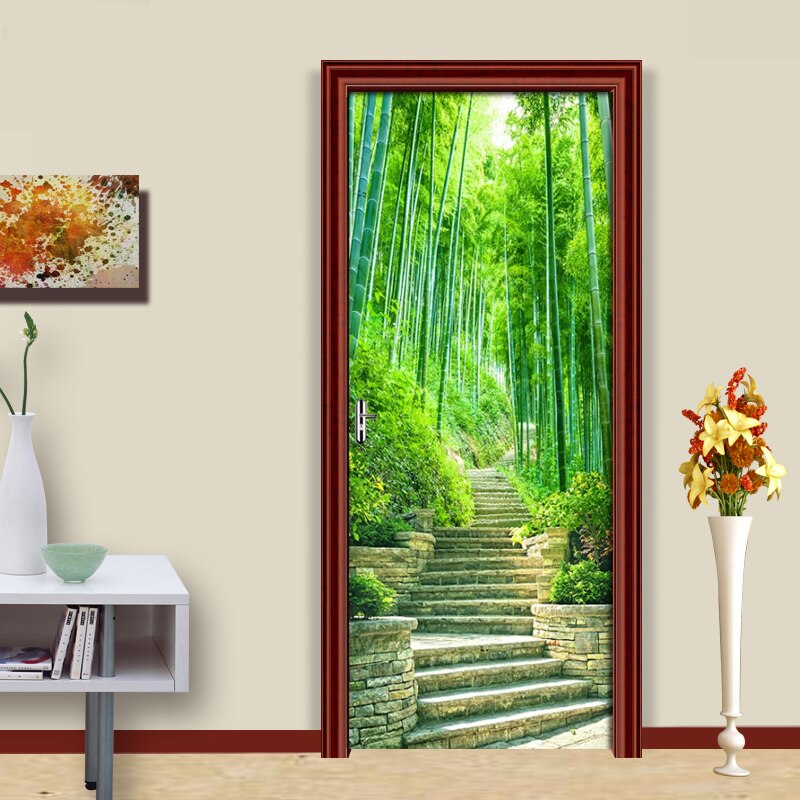 2Pcs/Set Bamboo Forest Steps Wall Door Sticker DIY Self-adhesive Waterproof Wallpaper Decals Home Decoration Door Wall Stickers