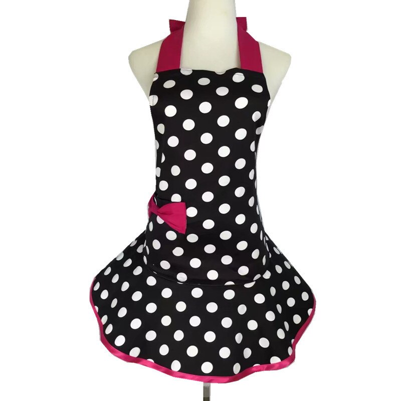 Tablier jupe à pois avec poches, noir, mignon, drôle, rétro, en coton, pour la cuisine, pour femme et fille