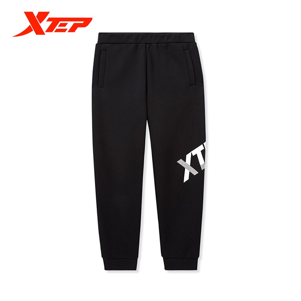 Spodnie dziecięce Xtep 2020 jesienne i zimowe spodnie chłopięce plus kaszmir ciepły tendencja zwykły spodnie sportowe 680426639028: czarny / 130cm