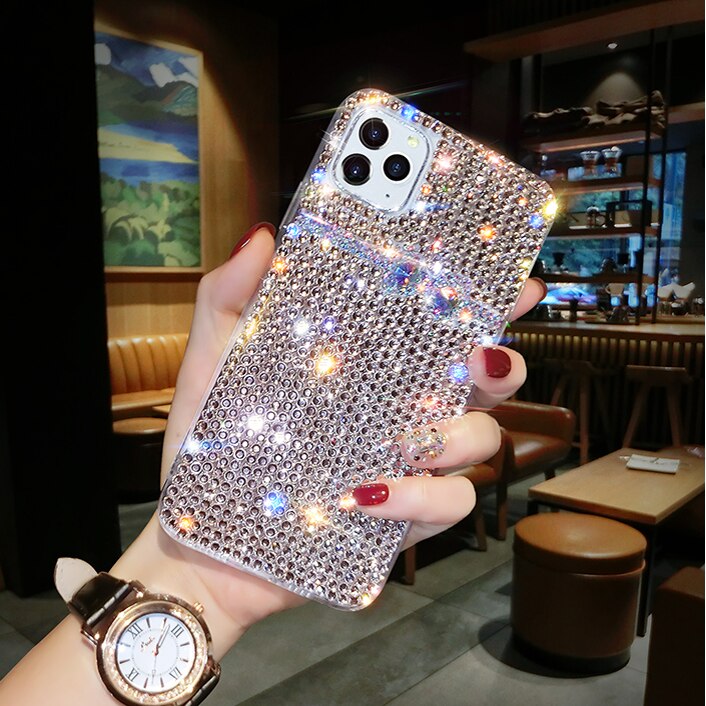 Apple 12ProMax rhinestone mobile phone case luxury ladies with diamond high-end iphone11 protective cover tide cases: 12 / Ivory