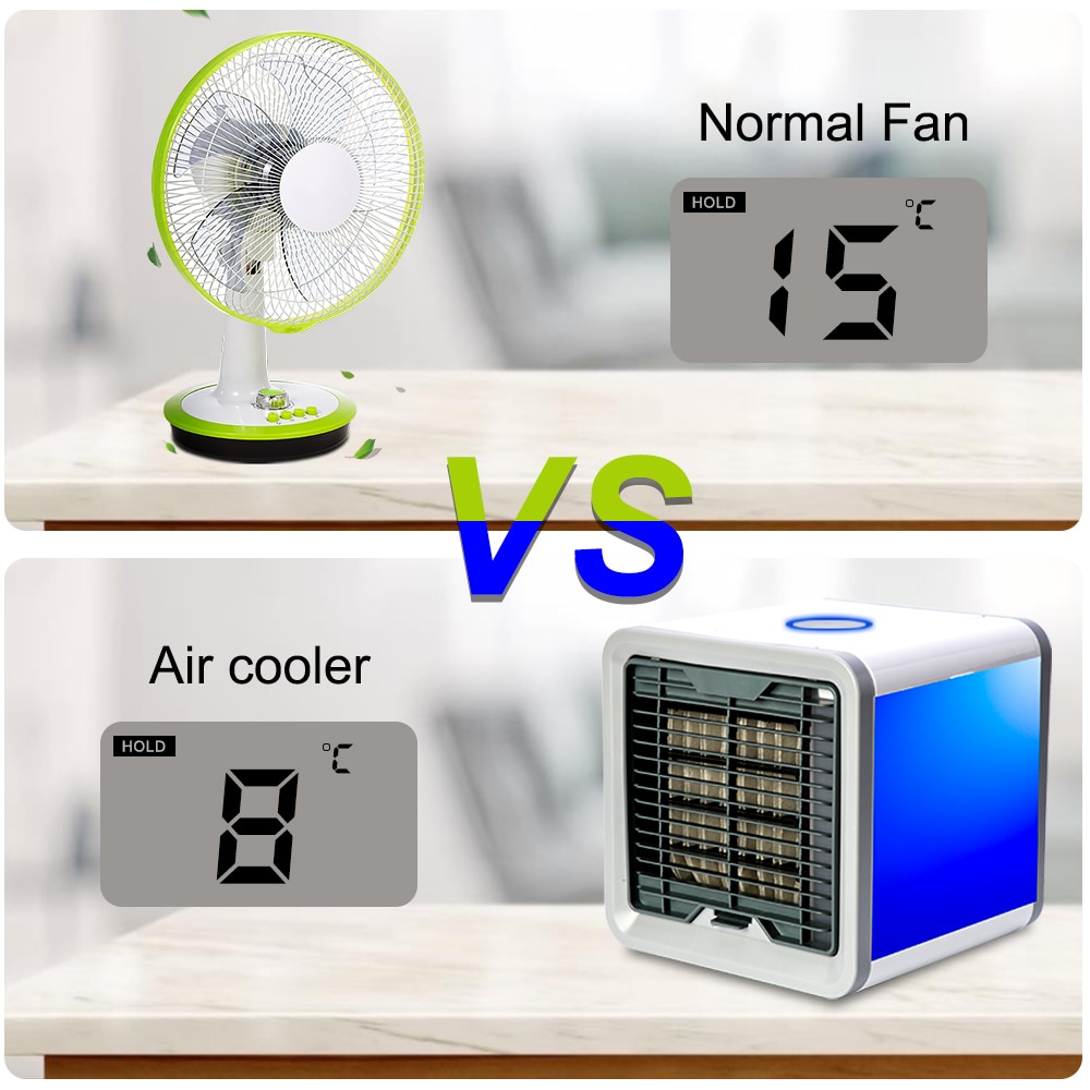 Mini aire acondicionado portátil, Humidificador purificador de aire, aire acondicionado en 7 colores, USB, ventilador de escritorio con 2 tanques de agua para el hogar