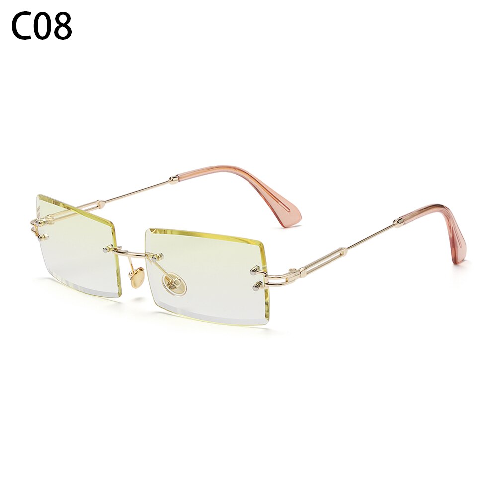 Tinted Lens Glasses Frameless Rectangular Sunglasses Men Women Rimless Outdoor Metal UV 400 Eyewear: C08