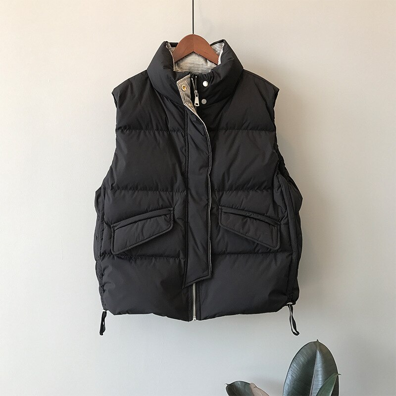 Talvitakki kapea raidallinen pystykaulus pitsi 3059. puuvillaliivi naisten liivi #39: Musta / L