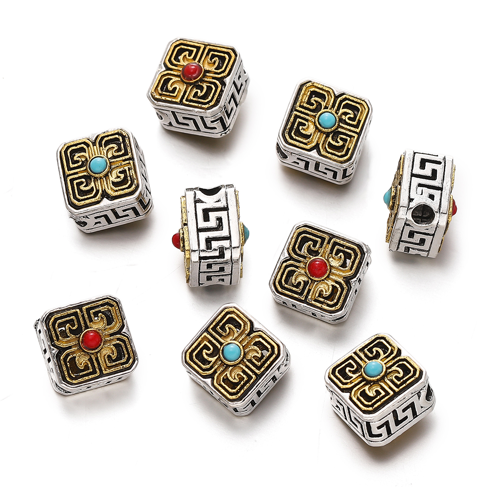 5 unids/lote cilindro redondo budista nepalí tibetano Color plata/oro cuentas sueltas de Metal para fabricación de joyería DIY pulsera: Plata