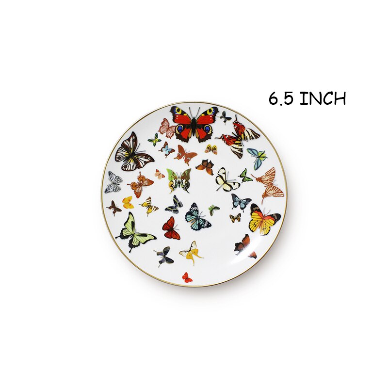 Ceramic Tray Gold Rim Plate Flat Dish Cake Dinner Tray Bowl Tableware Butterfly Bone China Tea Milk Cup Coffee Cup and Saucer: A
