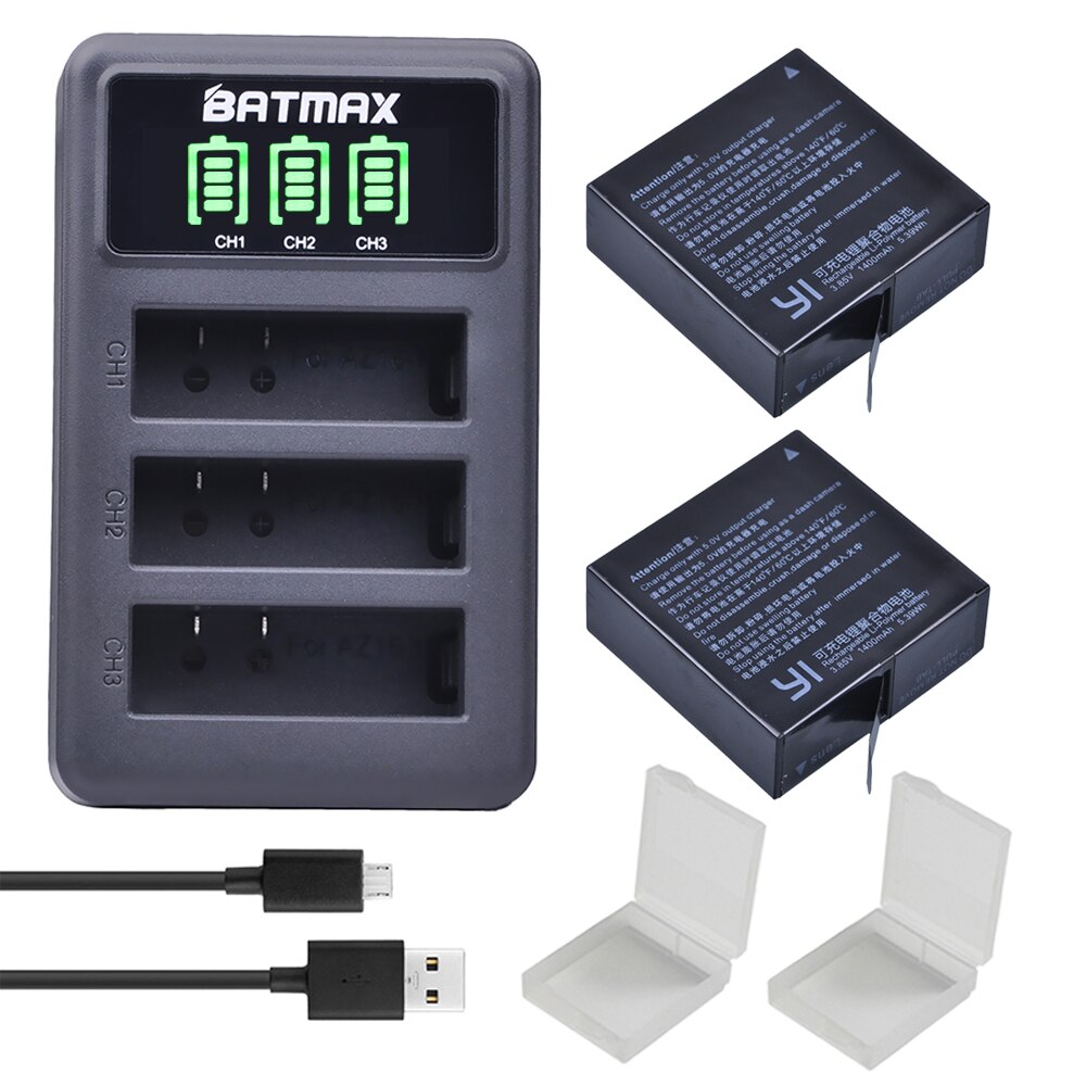3.85v az16-1 paristoa xiaomi yi lite 2 4k 4k +  led usb 3 -paikkainen laturi xiao  yi 4k -toimintakameran akulle: 2 akku 1 laturi