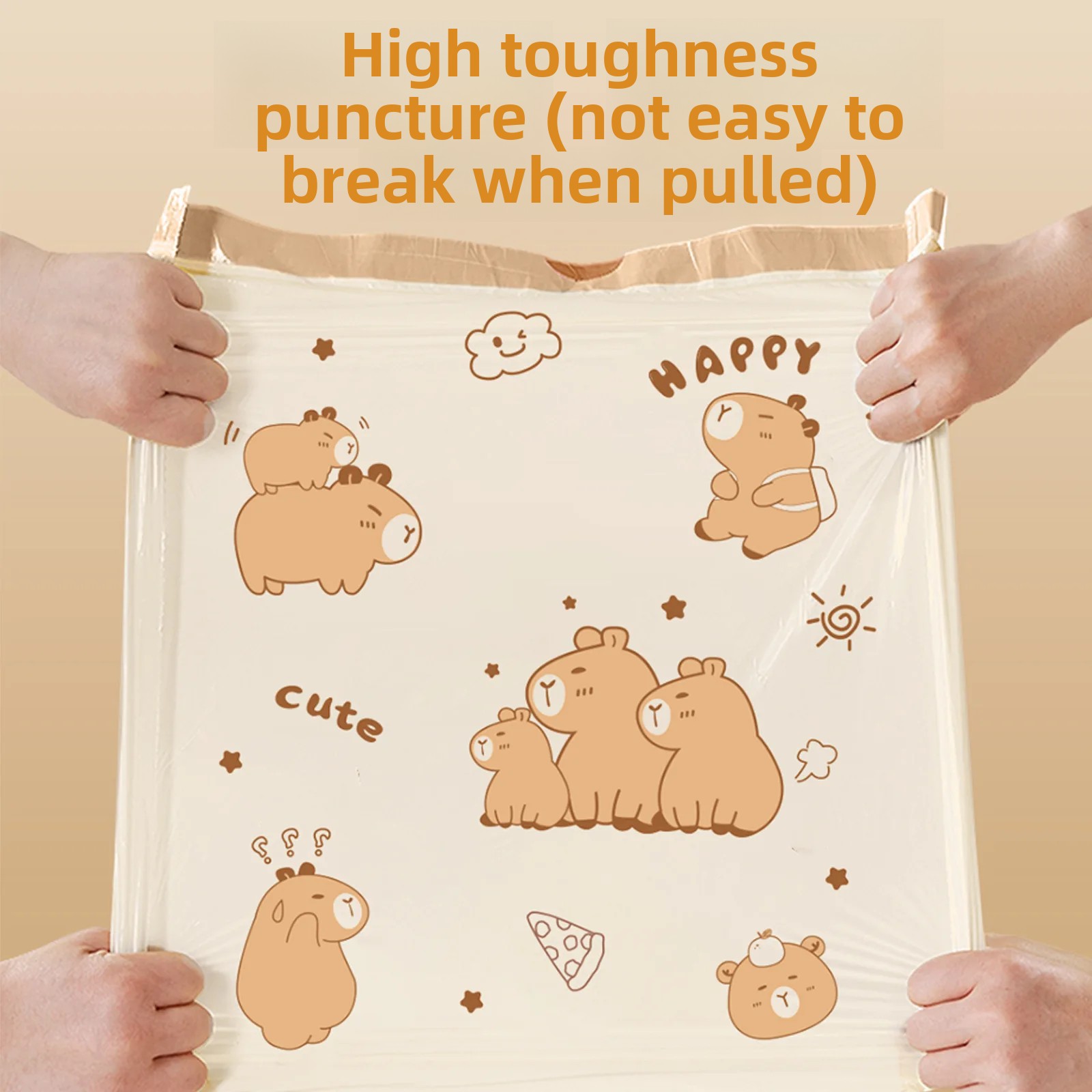 Thickened Handheld Drawstring Kitchen Cleaning Plastic Bags Large Size Cartoon Printing Garbage Bags Household Essential