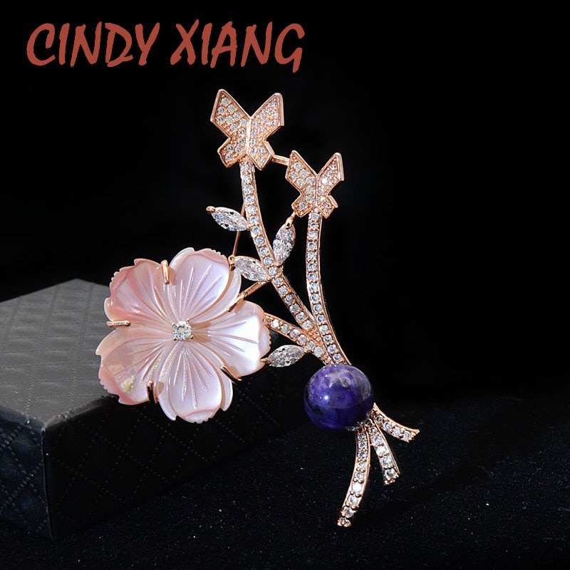 CINDY XIANG Shell Blume Broschen Für Frauen Elegante Zirkonia Pin Brosche Kupfer Schmuck Neue Stil