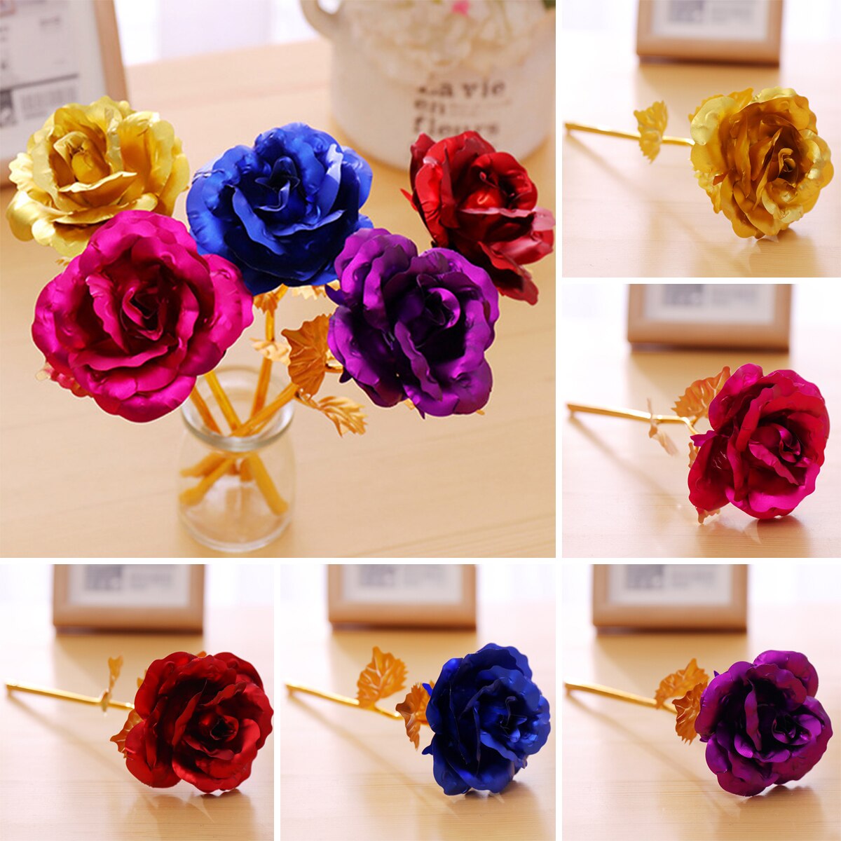 1PCS Gold Foil Plated 24k Golden Rose Lover'S Flower Artificial Flower Birthday Valentine'S Day Wedding Decoration
