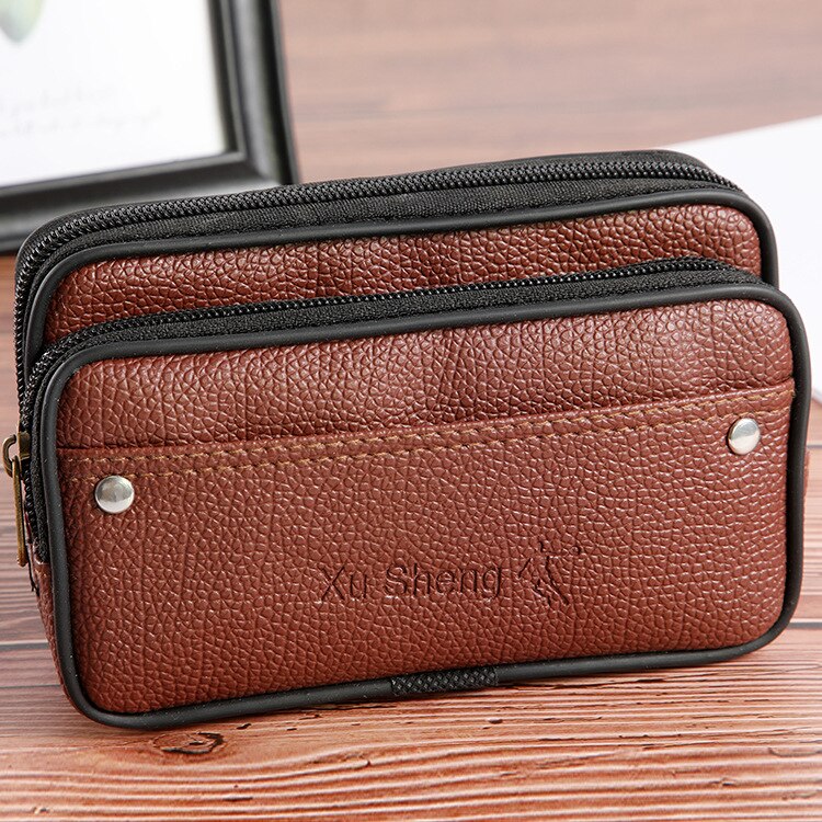 Fanny Pack Mobiele Telefoon Case Opknoping Taille Storage Heuptas Voor Iphone Voor Samsung Voor Xiaomi Huawei Haak Loop Holster pouch: Brown