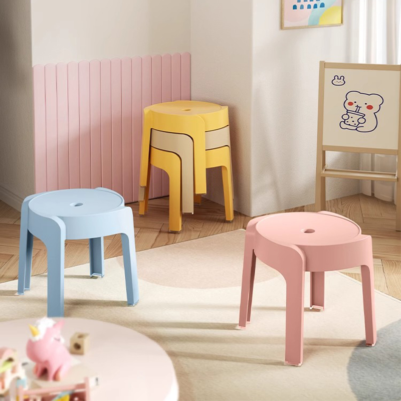 Petit tabouret en plastique pour ménage, tabouret bas, épaissi, empilable, salon, tabouret assis au moulin à vent, rond simple
