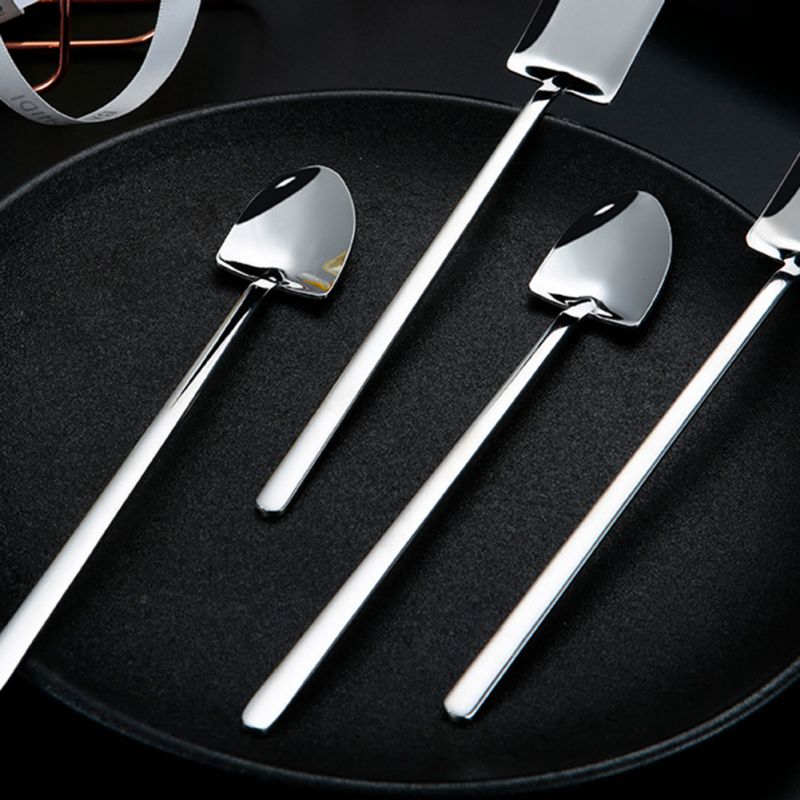 Spoon Industrial Style Modern 304 Stainless Steel Retro Flat Tip Shovel Dessert Coffee Long Handle Stirring Ice Spoon .