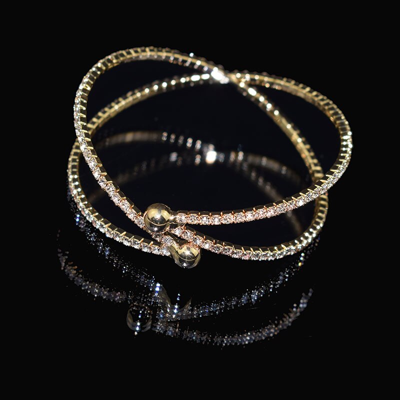 Deluxe Rhinestone Bracelet Gold Silver Plated Crystal Openwork Bangle Jewelry for Women Bangle Girl