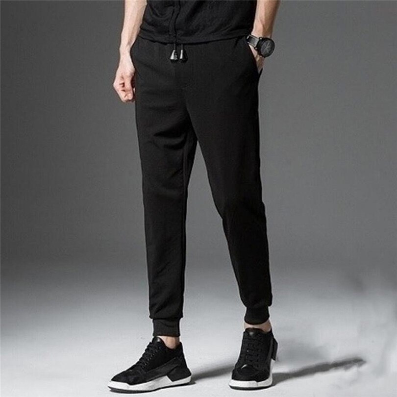 Pantalon de Sport pour homme, à la , avec cordon de serrage solide, à poches, vêtement de jogging décontracté, avec faisceaux, pieds décontracté, vêtement de Sport #4ma6