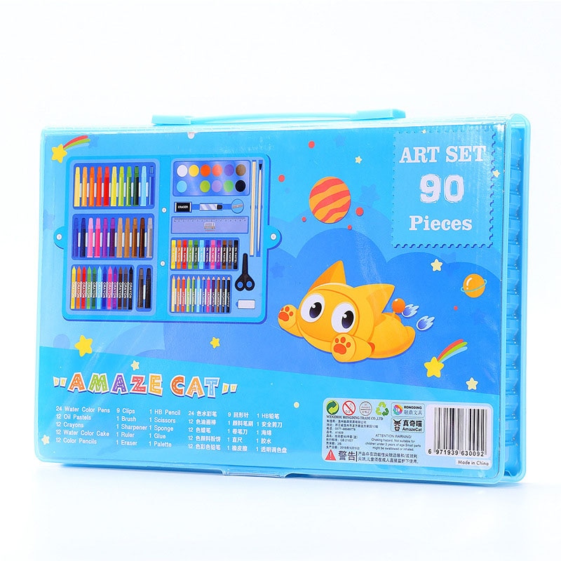 90pcs/set Kids Art Set Children Drawing Painting Set Water Color Pen Crayon Oil Pastel Paint Brush Drawing Tool School stationer