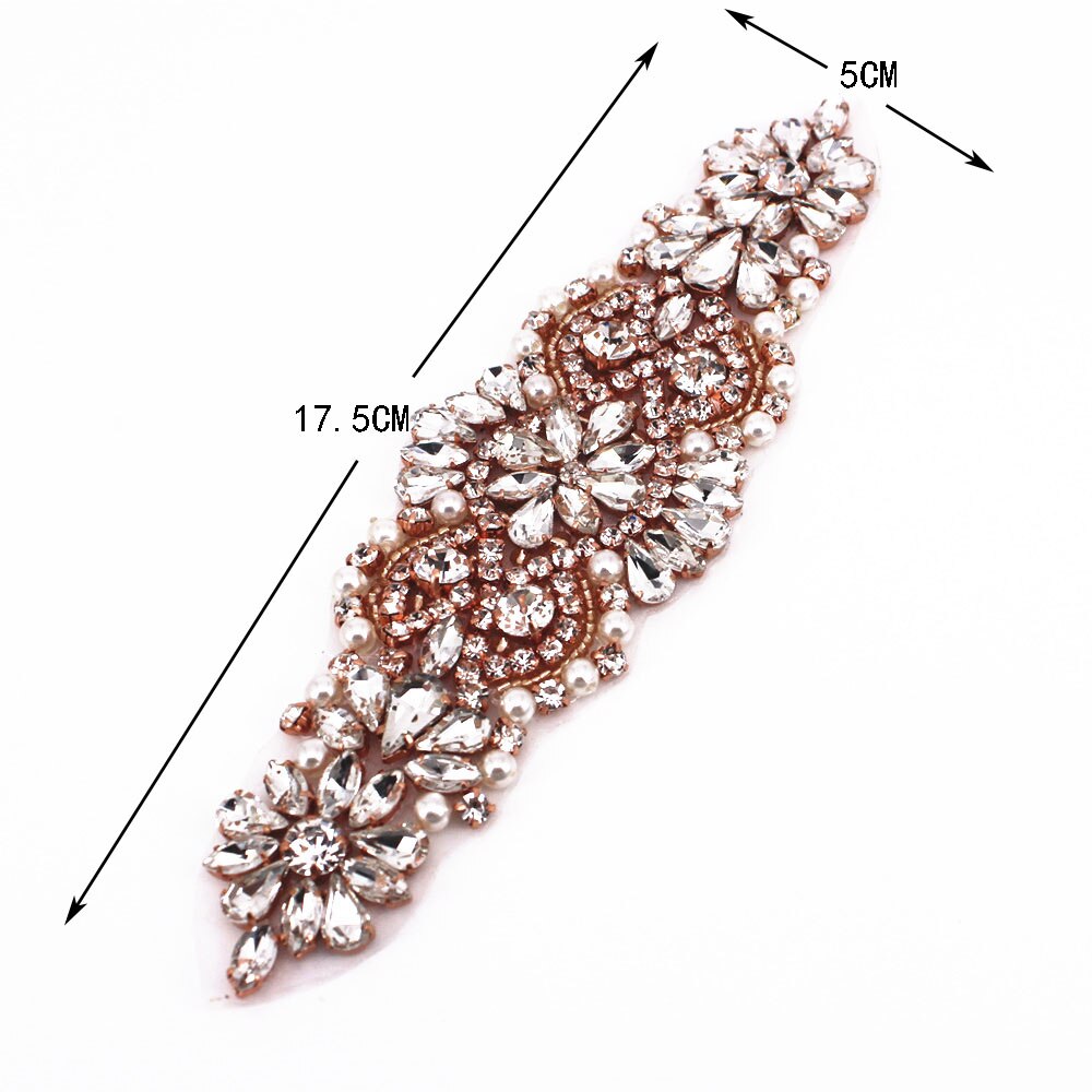Handgemaakte roségouden trouwjurk met strass-applicatie, strijk op bruidsjurk met kralen en kristalapplicatie voor jurken en kleding: Kristal applicatie 4