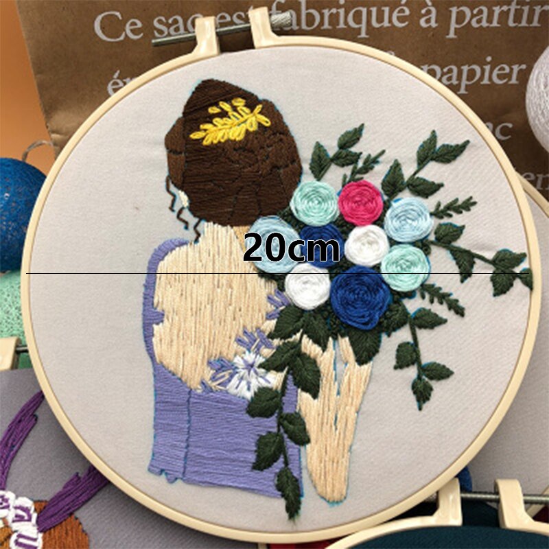 Paquete de Material de Bordado artesanal para niña, Kit de Bordado 3D con patrón de ramo de mano de dibujos animados para principiantes, herramientas de costura de punto de cruz