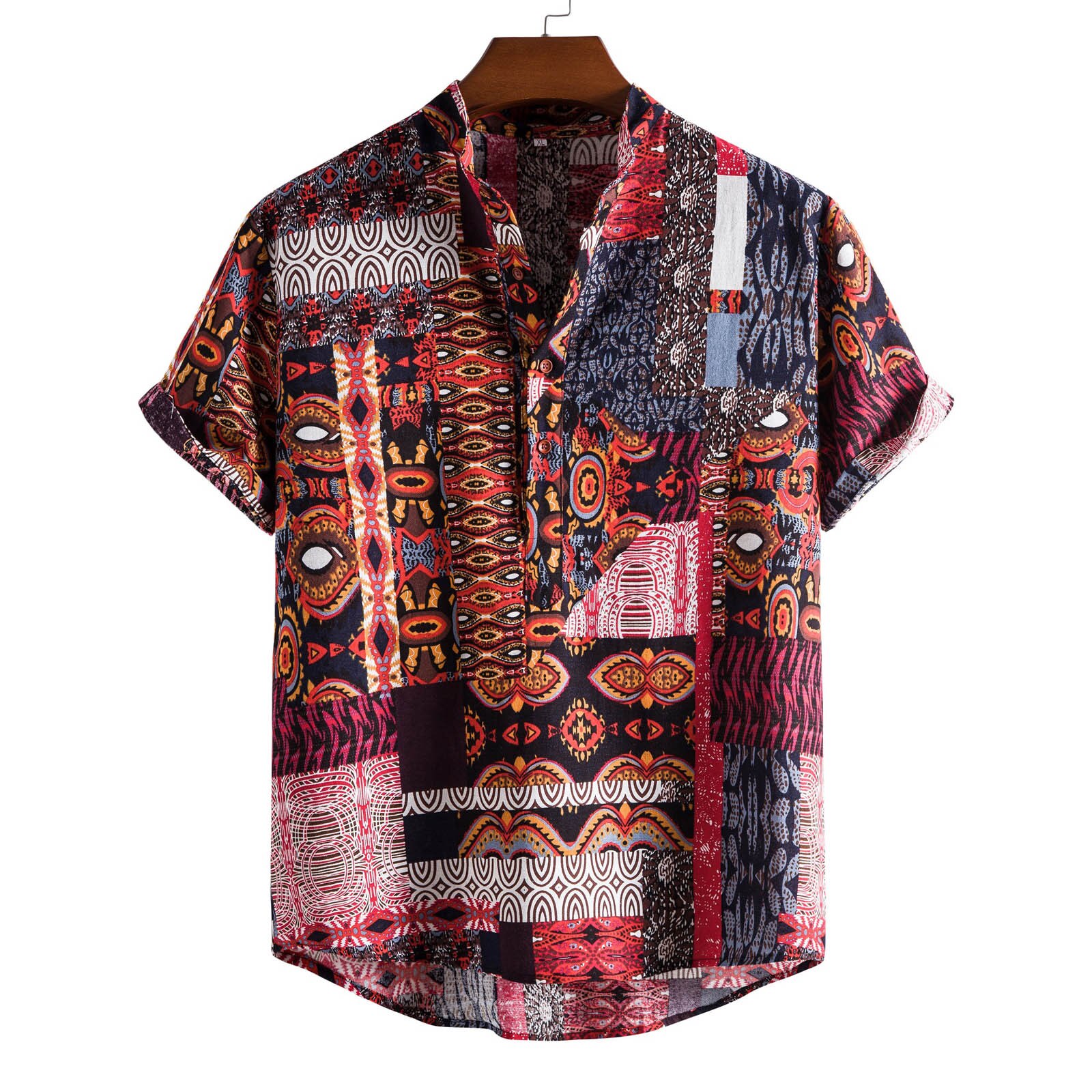 Summer Ethnic Shirts For Men Brand Casual Print Brand Shirt Men Short Sleeve Button Tops Loose Hawaiian Shirt#29