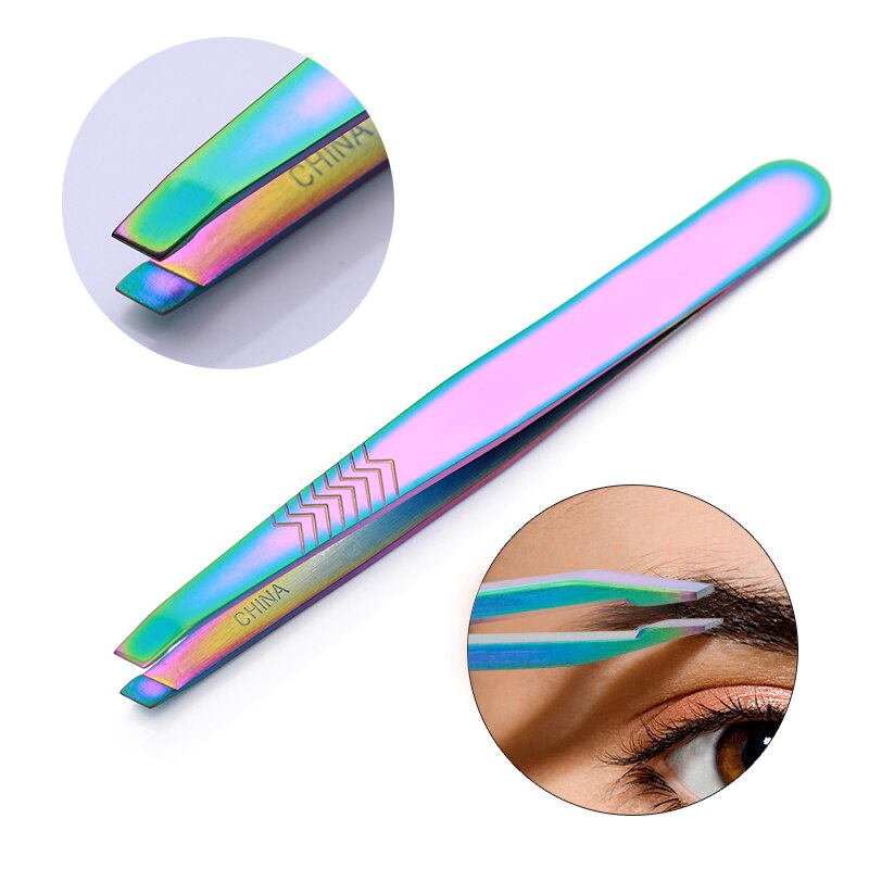 Regnbue rustfrit stål øjenbryn pincet saks øjenvippeklipper klistermærke cutter ansigt hårfjerner makeup værktøj 1 pc