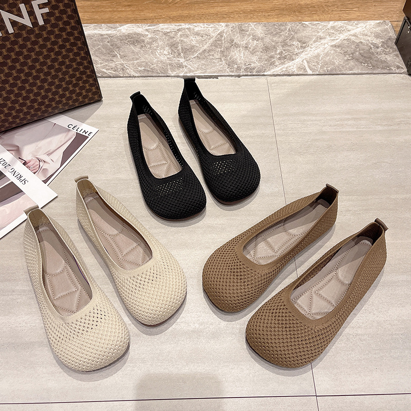 Taglia grande 42 Scarpe basse da donna Scarpe da ginnastica traspiranti lavorate a maglia Mocassini da balletto con fondo morbido da donna Scarpe da barca casual per donna
