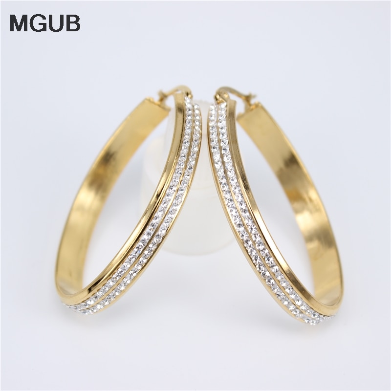 MGUB or couleur/argent couleur lisse acier inoxydable populaire femme oreille bijoux lisse réfléchissant plan simple anneau suspendu LH154