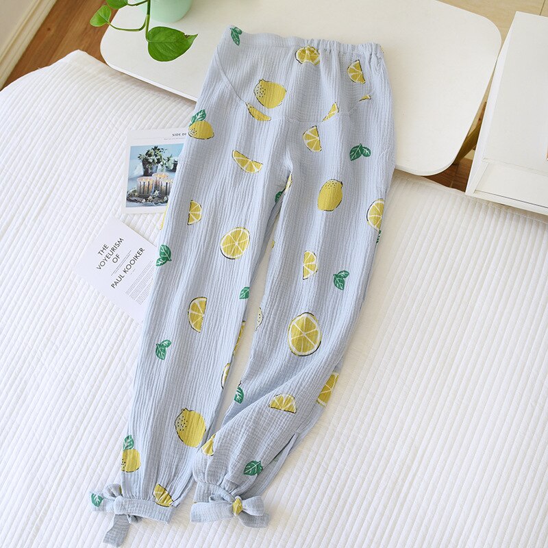 Maternity Adjustable Pajama-pants Cotton Spring Summer Thin Loose Homewear Pregnant 2022 Autumn Postpartum Home Trousers Pijama: lan ningmengxiangcao / L
