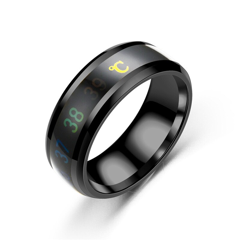 Temperatur ring titanium stål humør følelser følelse intelligent temperatur følsomme ringe kvinder mænd vandtætte smykker: 10 / Sort