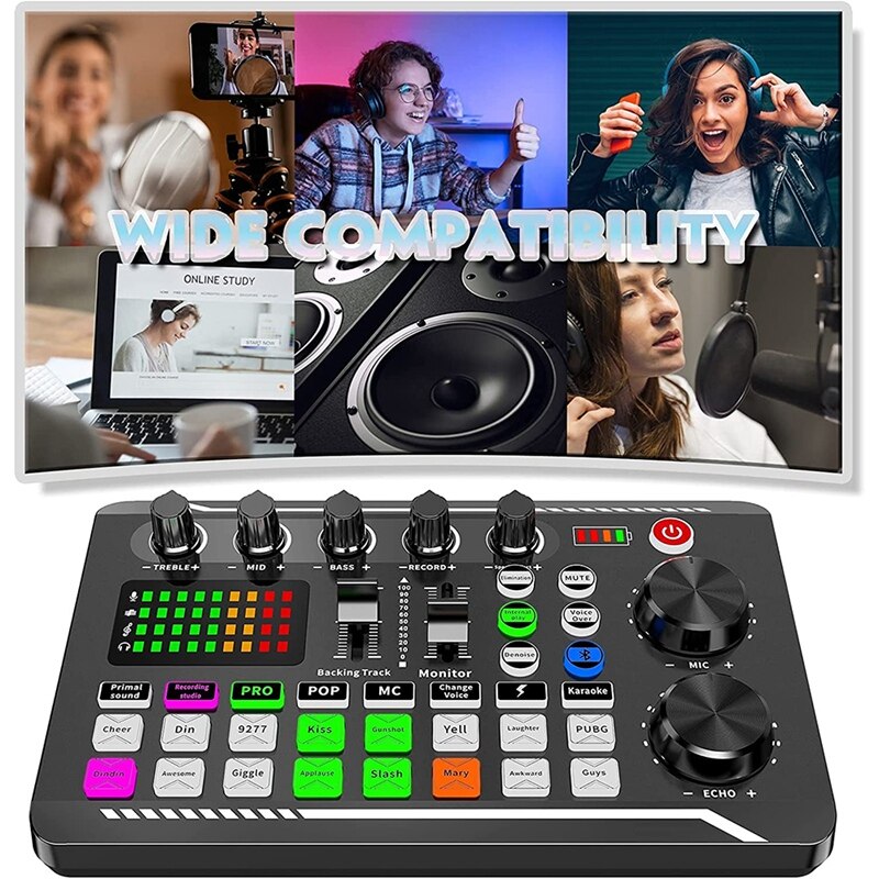 Audio Mixer,Live Sound Card and Audio Interface with DJ Mixer Effects and Voice Changer,Podcast Production Studio