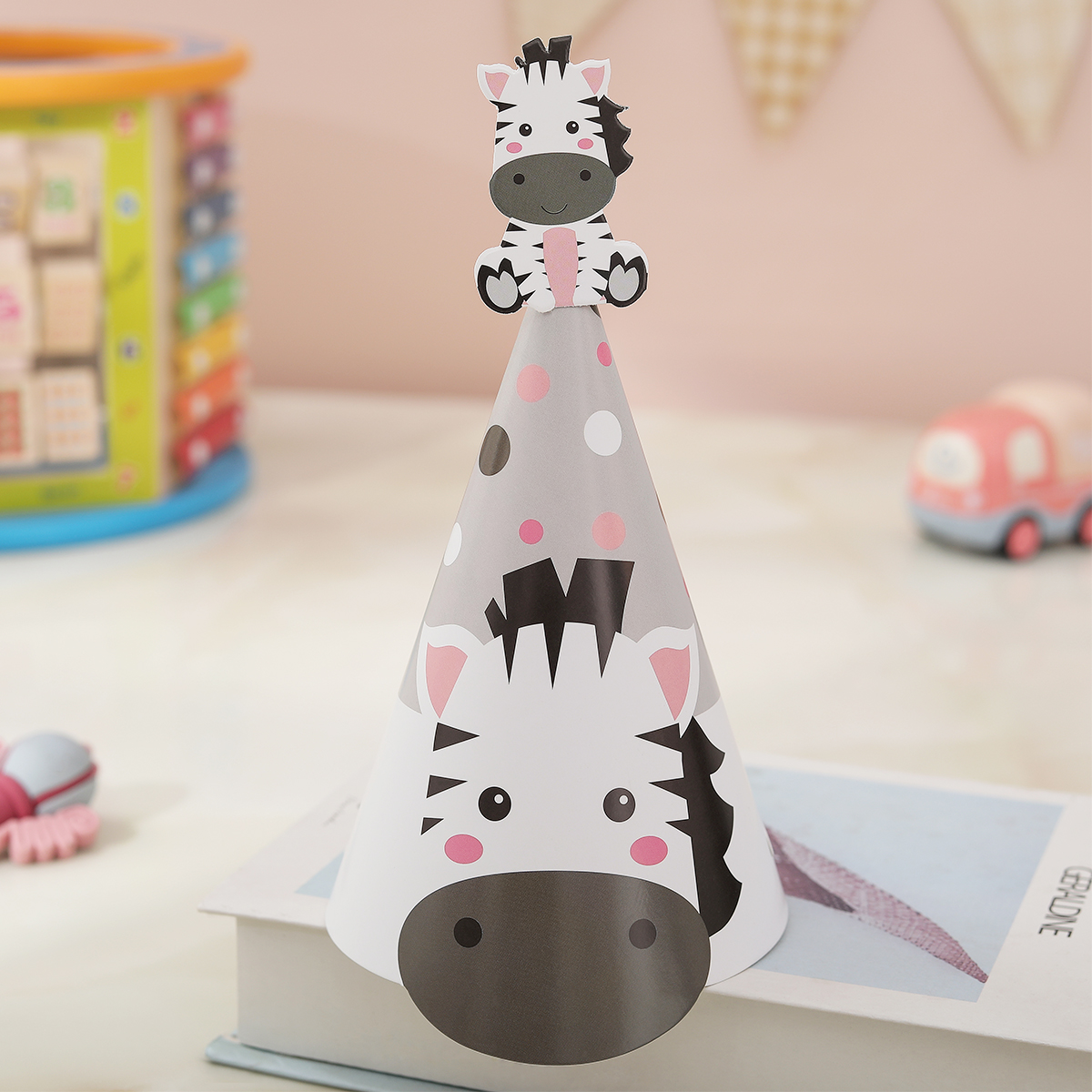 Forest animal jungle party decoration birthday hat Tiger elephant lion giraffe monkey zebra photo props headdress 1 set of 6 pie
