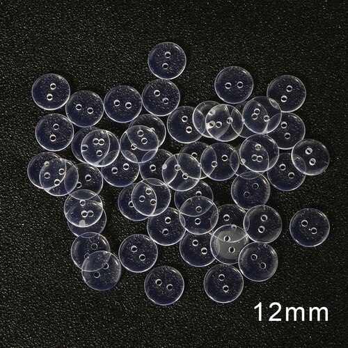9-25mm plastic Resin Sewing Buttons Scrapbooking Round Lucency Two Holes Botones Bottoni Botoes Transparent Clear accessories: 12mm 50pcs