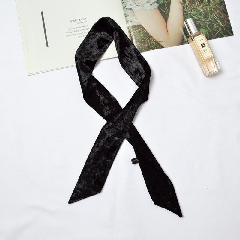 Gargantilla de terciopelo para mujer, pañuelo delgado de Color sólido, Bandana , ropa para el cuello, pulsera, ropa para la cabeza, [1278]: Black
