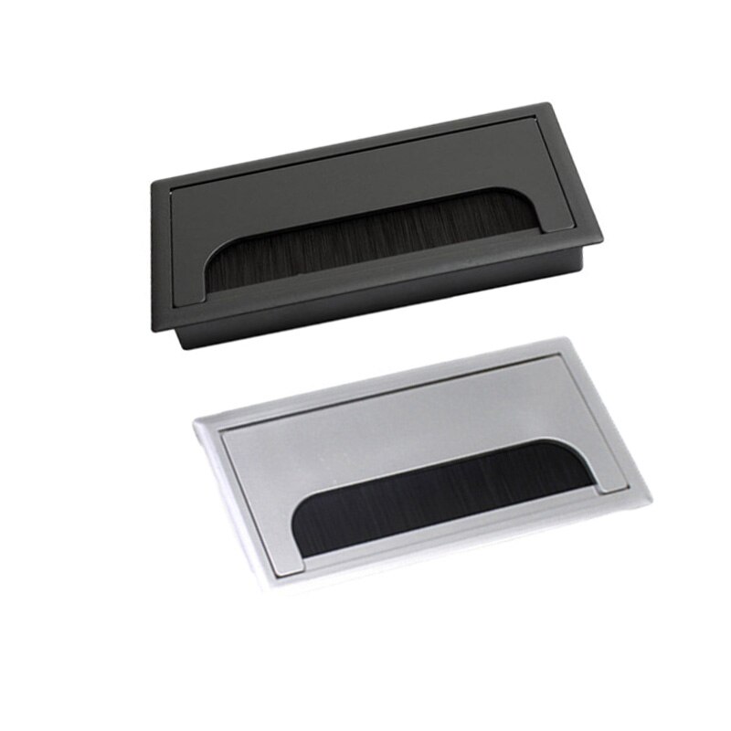 Rectangle Wire Cable Grommet Office Table Hole Cover Outlet Port with Black Brush Cable Organizer Desk Cable Cover