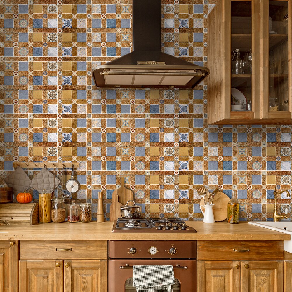 Funlife®STYLE AMÉRICAIN™14 pièces Vintage modèle III auto-adhésif PVC étanche dosseret cuisine autocollant mural pour salle de bain