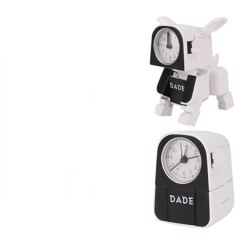 para estudiantes chico lindo Mini reloj de alarma de dibujos animados Perro Robot Reloj de escritorio divertido Reversible de juguete dormitorio despertar reloj aguja de reloj: white No Battery