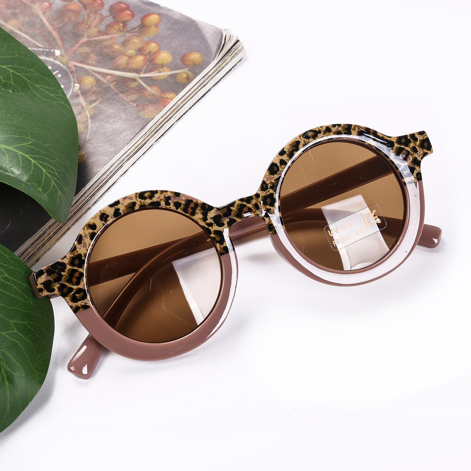novedad de verano de los niños gafas de sol de marco redondo leopardo gafas anti-UV gafas de sol tonos de gafas para niños: Chocolate