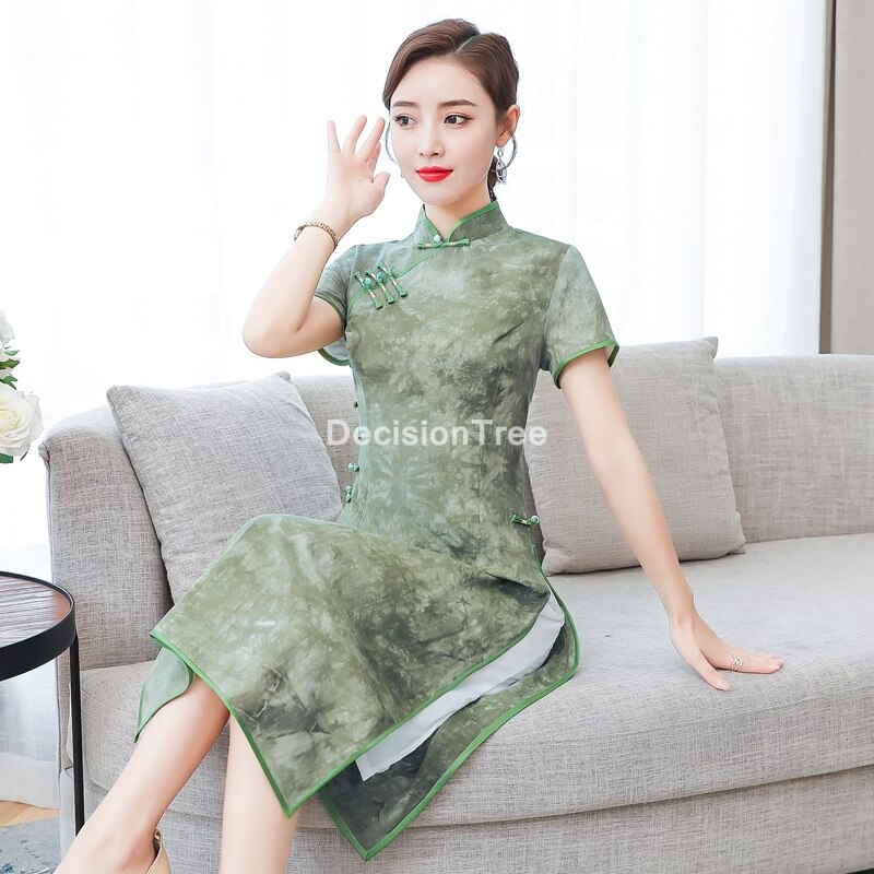 Vestido aodai chiffon do vietnã, vestido floral elegante ao dai vestido oriental vestido cheongsam vestido de festa elegante, 2021: XXL