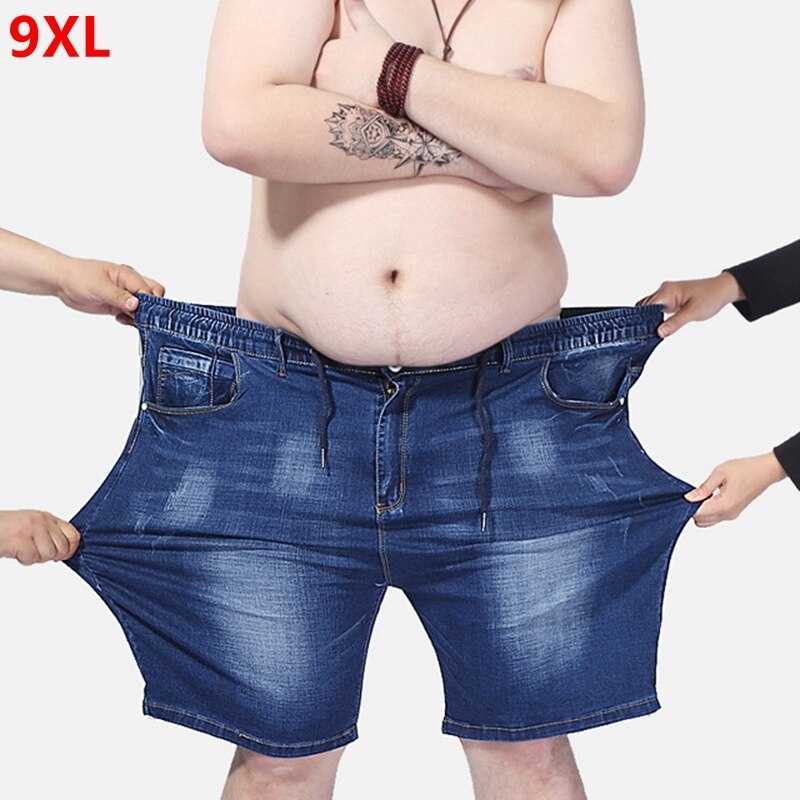 Ekstra stor denim overdimensjonert herre elastisk midje knelengde sommer løse shorts herre pluss størrelse 9xl 8xl 7xl 6xl
