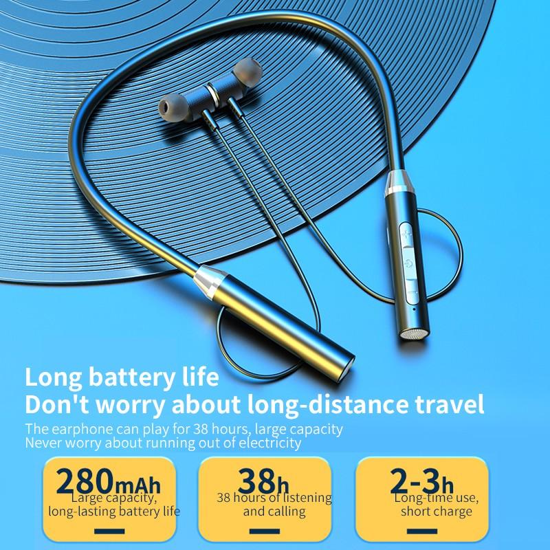 YD08-2 Bluetooth 5.0 Plug-In Kaart Opknoping Hals Headset Magnetische Sport Ultra-Lange Levensduur Batterij In-Oor bluetooth Headset Oortelefoon