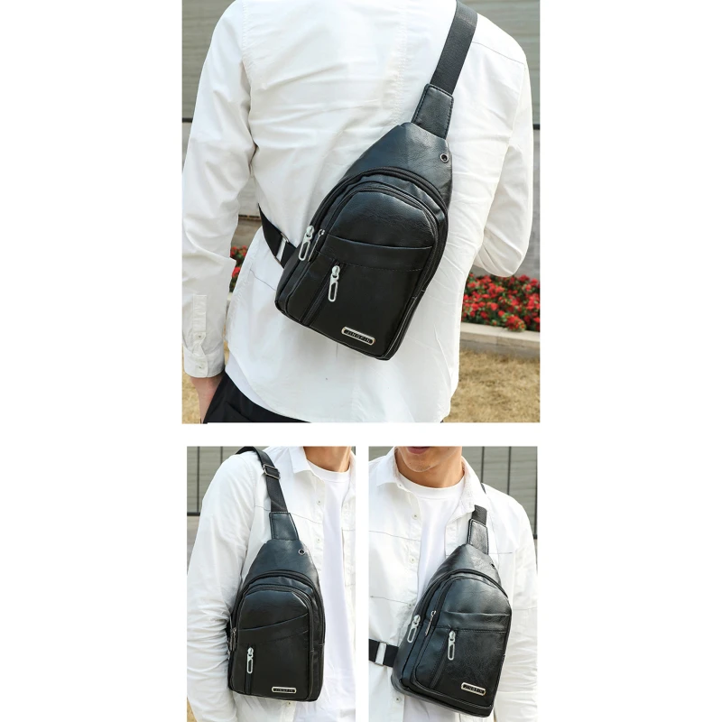 Lederen Borsttas Mannen Reizen Crossbody Tas Business Black Chest Pack Casual Sling Bag Mannelijke Schouder Messenger Bag