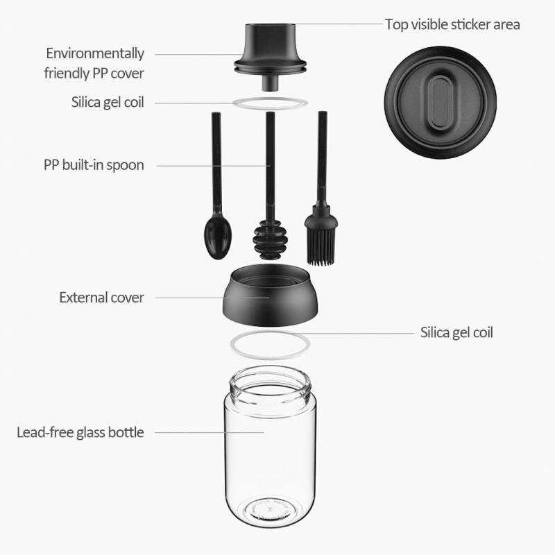 250ml kryddflaskor glas krydda förvaringsbehållare krydda kruka med sked honung kruka olja borste flaska