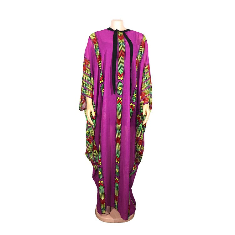 Kvinder vintage lilla kjole forår sommer lange flagermusærmer afslappet løs afrikanske damer oversize middagsselskab maxi lang kjole