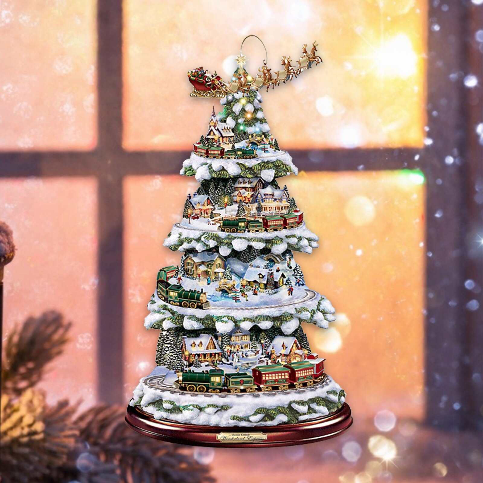 Arbre de noël rotatif Sculpture Train décorations pâte fenêtre pâte autocollants pegatinas paredes décorations de noël pour la maison